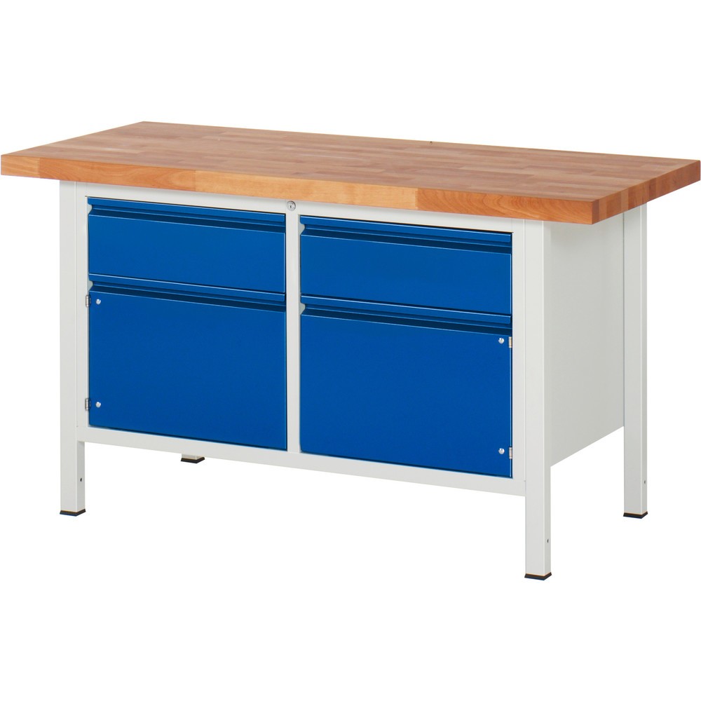 Numéro de l'image du produit 1: RAU Établi série 8000, 1 double caisson, 2 portes battantes, HxlxP 840-1 040 x 1 500 x 700 mm, 2 tiroirs
