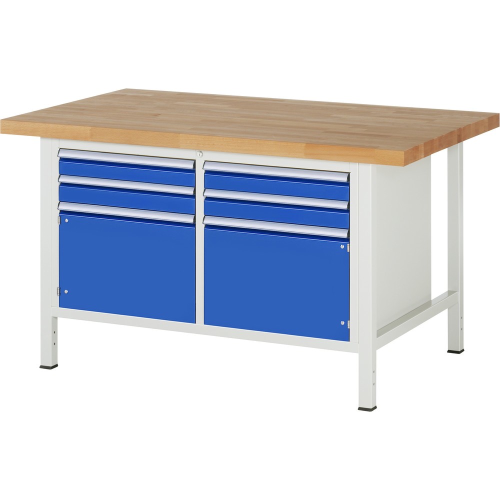 Numéro de l'image du produit 1: RAU Établi série 8000, 1 double caisson, 2 portes battantes, HxlxP 840 x 1 500 x 900 mm, 4 tiroirs