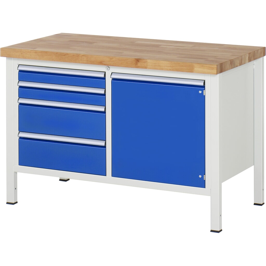 RAU Établi série 8000, 1 double caisson, 1 porte battante, HxlxP 840 x 1 250 x 700 mm, 4 tiroirs N° de l'image du produit 1 : RAU Établi série 8000, 1 double caisson, 1 porte battante, HxlxP 840 x 1 250 x 700 mm, 4 tiroirs