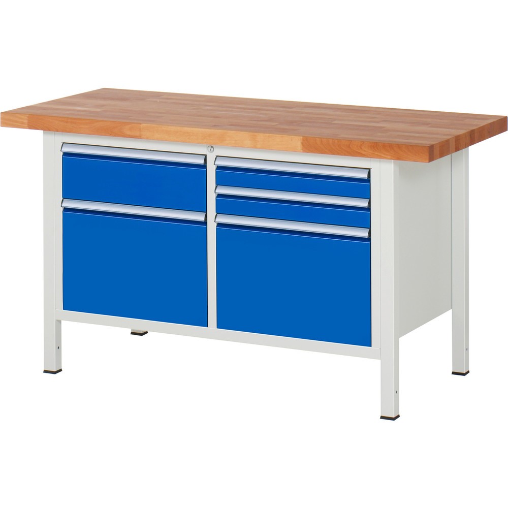 Numéro de l'image du produit 1: RAU Établi série 8000, 1 double caisson, HxlxP 840-1 040 x 1 500 x 700 mm, 5 tiroirs extractibles à 90 %
