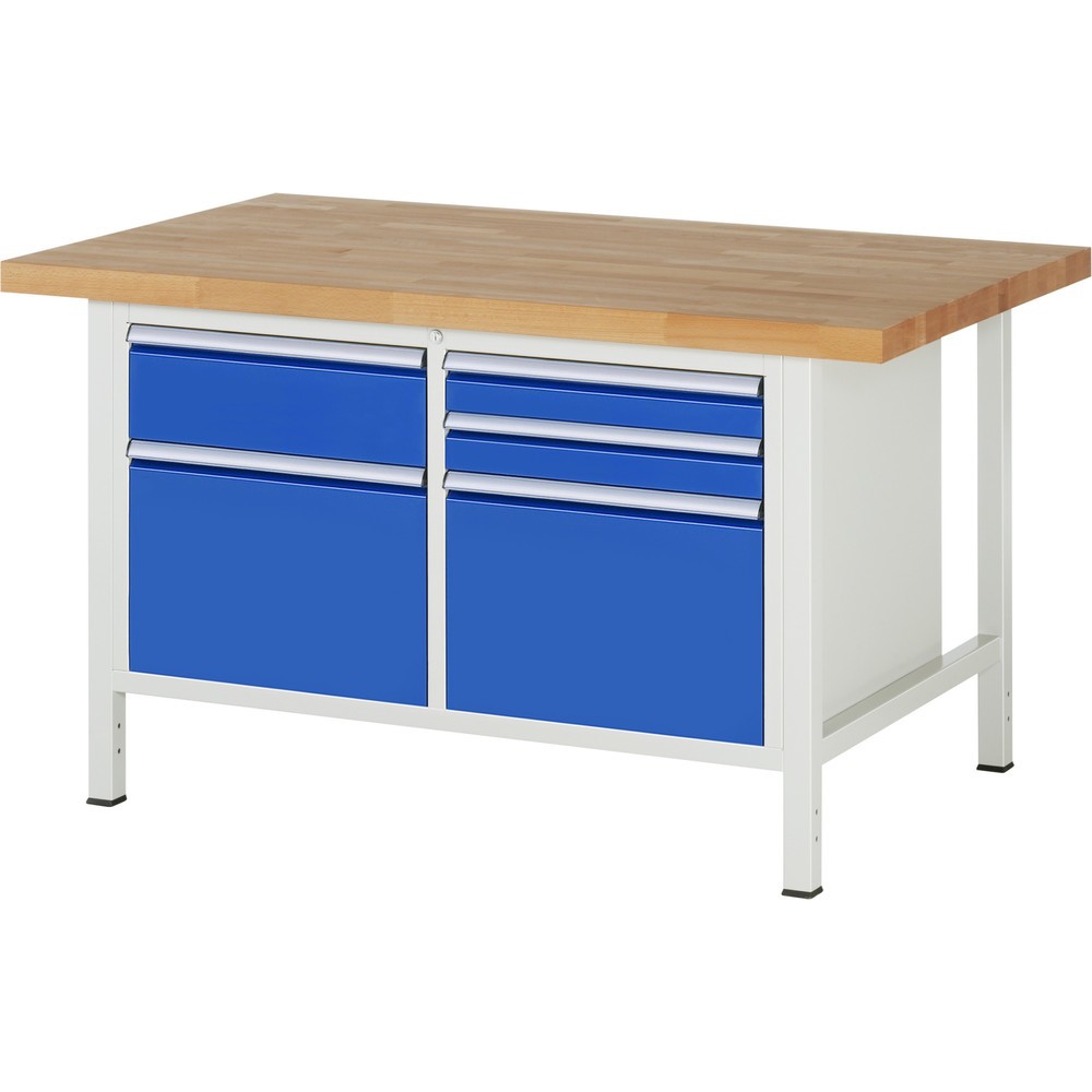 N° de l'image du produit 1 : RAU Établi série 8000, 1 caisson double, HxlxP 840 x 1 500 x 900 mm, 5 tiroirs extractibles à 90 %