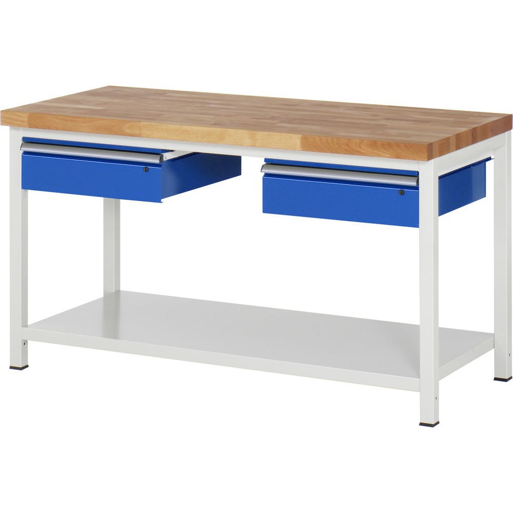 N° de l'image du produit 1 : RAU Établi série 8000, HxlxP 840-1 040 x 1 500 x 700 mm, 2 tiroirs, 1 tablette profondeur 650 mm