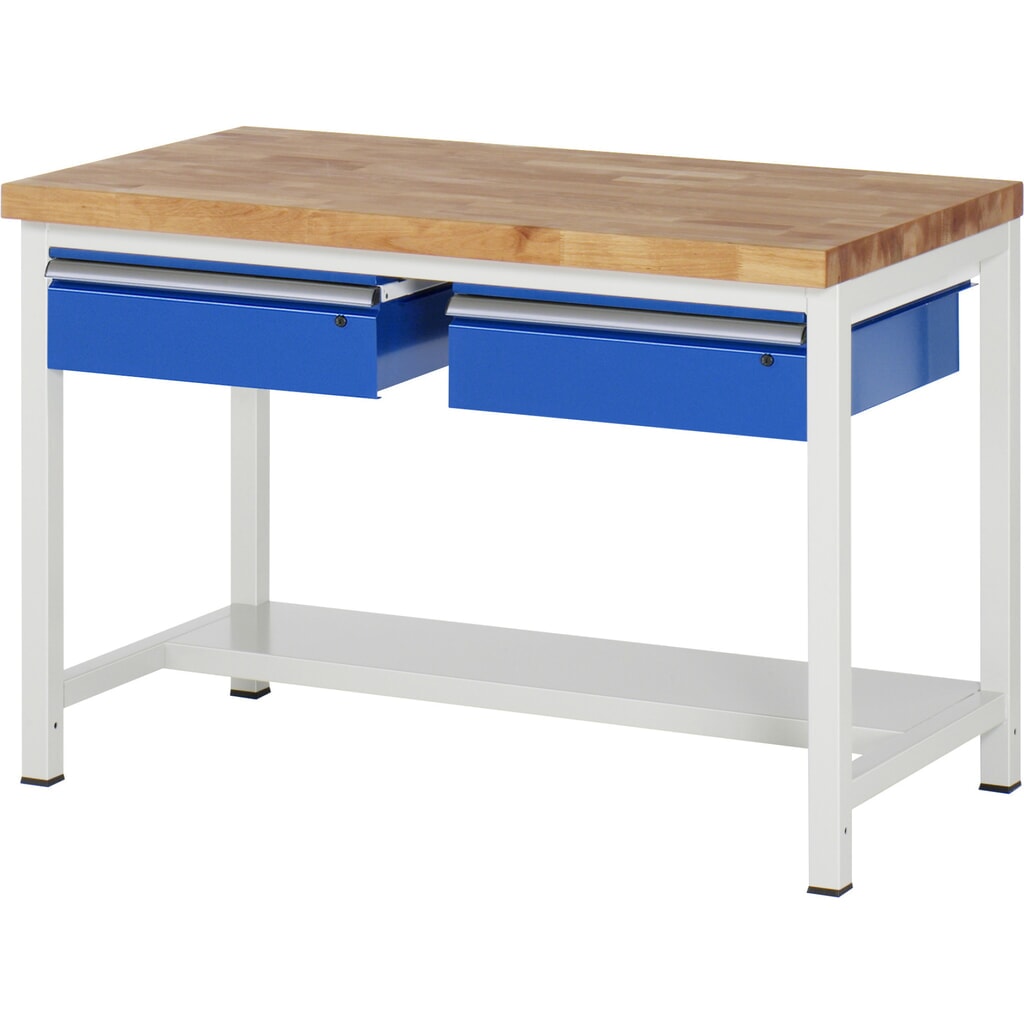 N° de l'image du produit 1 : RAU Établi série 8000, HxlxP 840 x 1 250 x 700 mm, 2 tiroirs, 1 tablette profondeur 320 mm