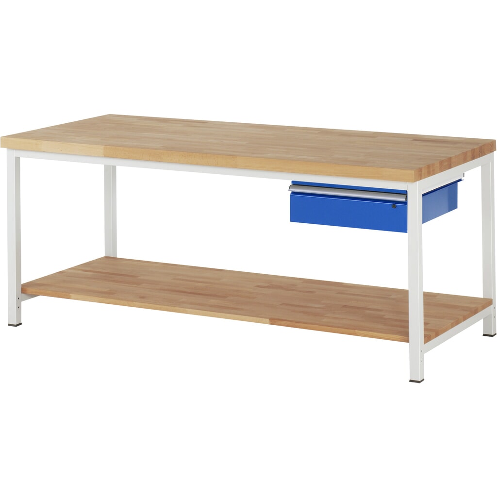N° de l'image du produit 1 : RAU Établi série 8000, HxlxP 840- 1 040 x 2 000 x 900 mm, 1 tiroir à droite, tablette inférieure