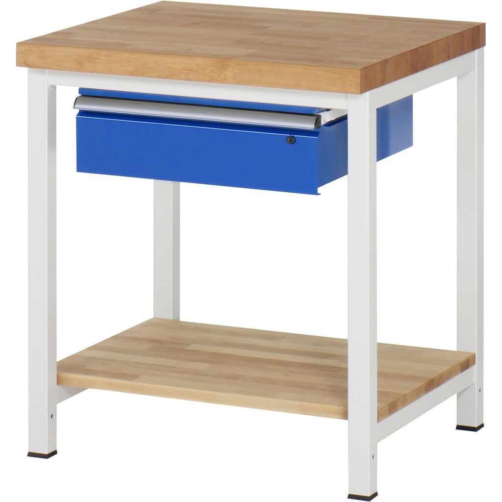 N° de l'image du produit 1 : RAU Établi série 8000, HxlxP 840 x 750 x 700 mm, 1 tiroir, 1 tablette en hêtre massif profondeur 557 mm