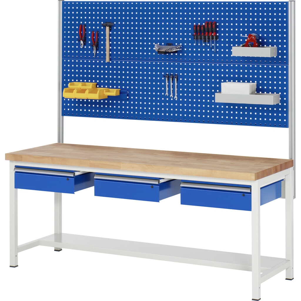 N° de l'image du produit 7 : RAU Établi série 8000, HxlxP 840-1 040 x 2 000 x 900 mm, 3 tiroirs, tiroirs capacité de charge des tiroirs 50 kg