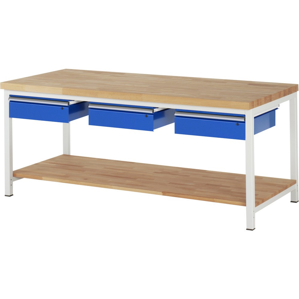 RAU Établi série 8000, HxlxP 840-2 000 x 900 mm, 3 tiroirs, 1 tablette en hêtre massif profondeur 757 mm N° de l'image du produit 1 : RAU Établi série 8000, HxlxP 840-2 000 x 900 mm, 3 tiroirs, 1 tablette en hêtre massif profondeur 757 mm