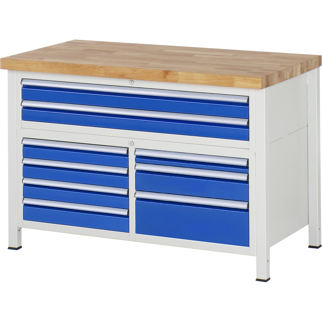 RAU Établi série 8000, 1 caisson triple, HxlxP 840-1 040 x 1 250 x 700 mm, 7 tiroirs L + 2 XXL, extraction à 90 % N° de l'image du produit 1 : RAU Établi série 8000, 1 caisson triple, HxlxP 840-1 040 x 1 250 x 700 mm, 7 tiroirs L + 2 XXL, extraction à 90 %