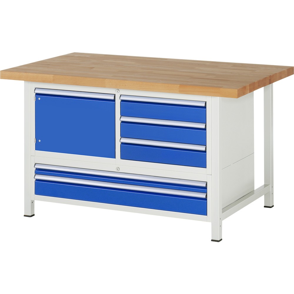 Numéro de l'image du produit 1: RAU Établi série 8000, 1 caisson triple, 1 porte battante, HxlxP 840 x 1 500 x 900 mm, 5 tiroirs extractibles à 100 %