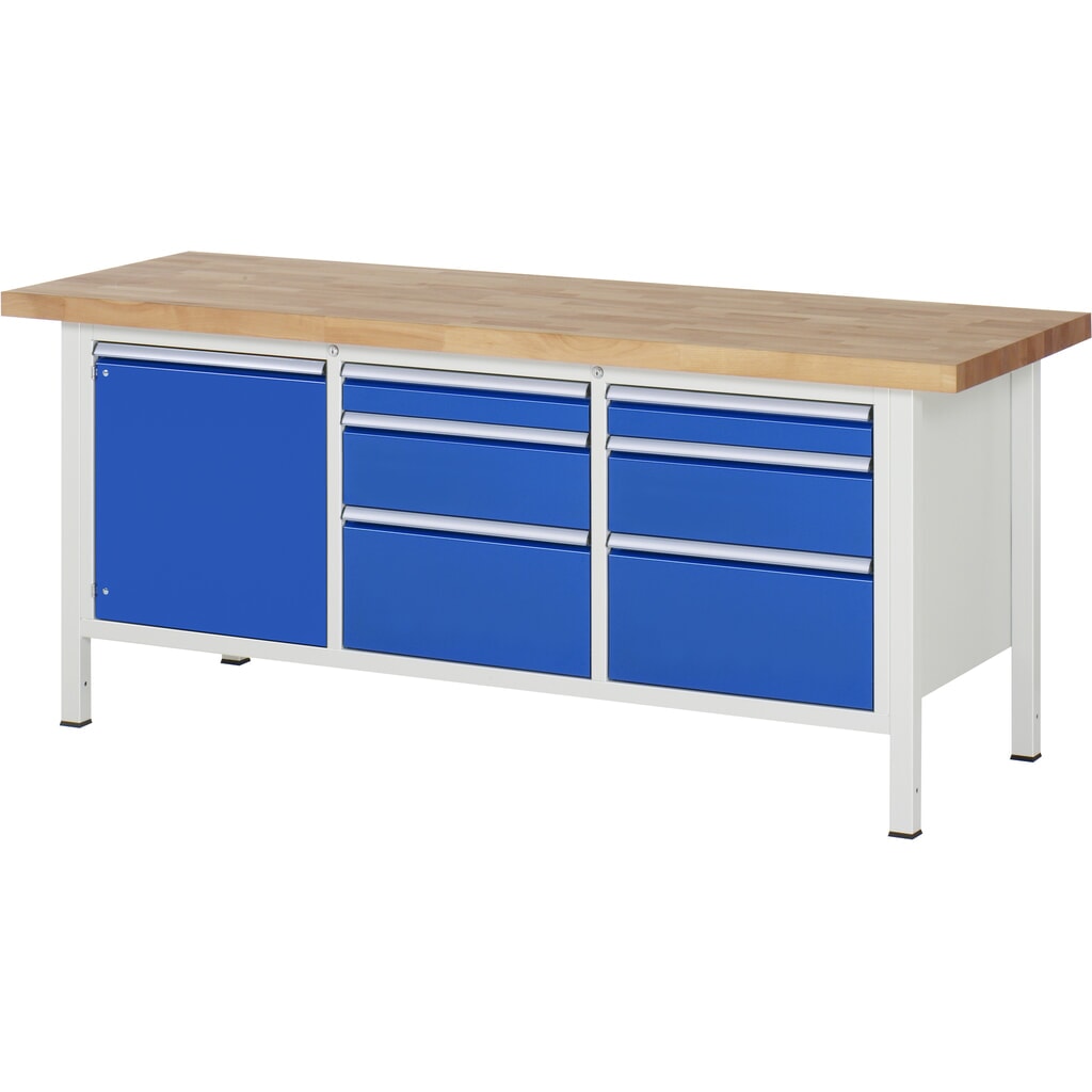 RAU Établi série 8000, 1 caisson triple, 1 tablette, 1 porte battante, HxlxP 840 x 2 000 x 700 mm, 6 tiroirs extractibles à 100 % 2 x 90, 2 x 180, 2 x 270 mm N° de l'image du produit 1 : RAU Établi série 8000, 1 caisson triple, 1 tablette, 1 porte battante, HxlxP 840 x 2 000 x 700 mm, 6 tiroirs extractibles à 100 % 2 x 90, 2 x 180, 2 x 270 mm