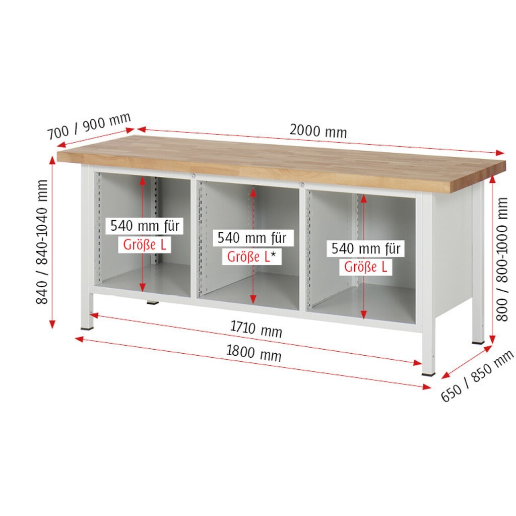 RAU Établi série 8000, 1 caisson triple, 1 tablette, 1 porte battante, HxlxP 840 x 2 000 x 700 mm, 6 tiroirs extractibles à 100 % 2 x 90, 2 x 180, 2 x 270 mm N° de l'image du produit 7 : RAU Établi série 8000, 1 caisson triple, 1 tablette, 1 porte battante, HxlxP 840 x 2 000 x 700 mm, 6 tiroirs extractibles à 100 % 2 x 90, 2 x 180, 2 x 270 mm