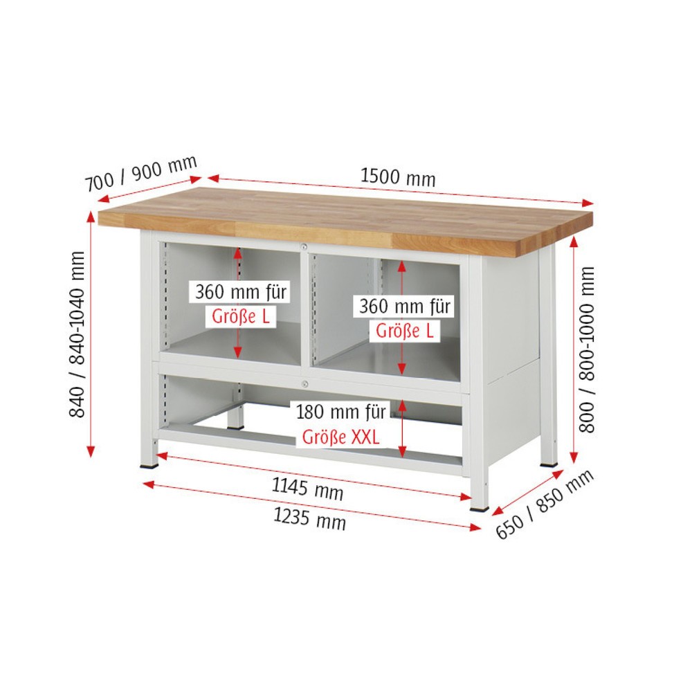 Numéro de l'image du produit 5: RAU Établi série 8000, 1 caisson triple, 1 porte battante, HxlxP 840 x 1 500 x 900 mm, 5 tiroirs extractibles à 100 %