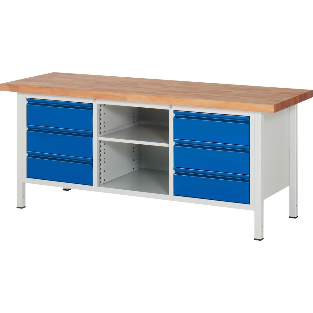 Numéro de l'image du produit 1: RAU Établi série 8000, 1 caisson triple, 1 tablette, HxlxP 840 x 2 000 x 700 mm, 6 tiroirs extractibles à 90 % 6 x 180 mm