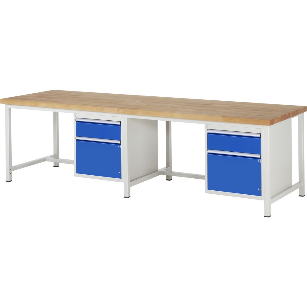 Numéro de l'image du produit 1: RAU Établi série 8000, 2 caissons, 2 portes battantes, HxlxP 840-1 040 x 3 000 x 900 mm, 2 tiroirs