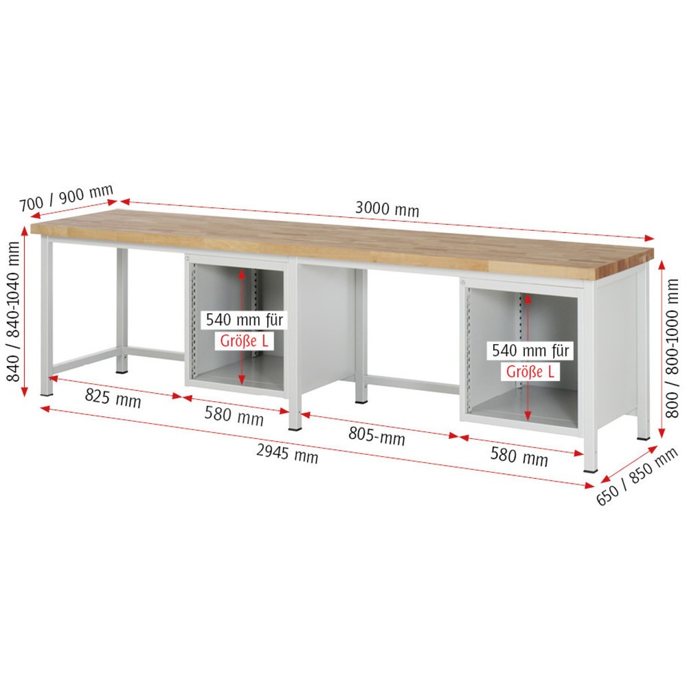 Numéro de l'image du produit 4: RAU Établi série 8000, 2 caissons, HxlxP 840 x 3 000 x 700 mm, 6 tiroirs extractibles à 90 % 6 x 180 mm