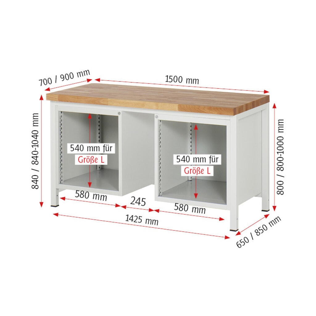 N° de l'image du produit 5 : RAU Établi série 8000, 2 caissons, HxlxP 840 x 1 500 x 900 mm, 8 tiroirs extractibles à 100 % 4 x 120, 4 x 150 mm