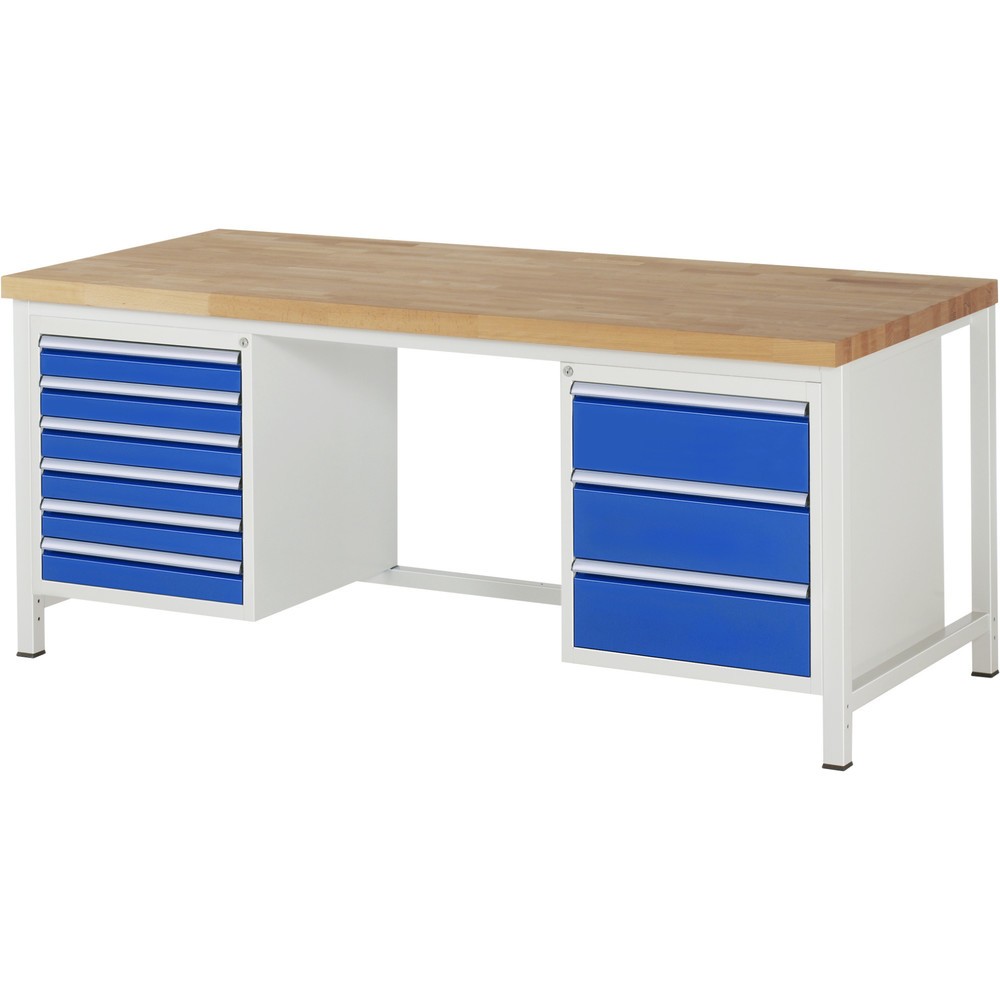 RAU Établi série 8000, 2 caissons, HxlxP 840-1 040 x 2 000 x 900 mm, 9 tiroirs extractibles à 90 % N° de l'image du produit 1 : RAU Établi série 8000, 2 caissons, HxlxP 840-1 040 x 2 000 x 900 mm, 9 tiroirs extractibles à 90 %