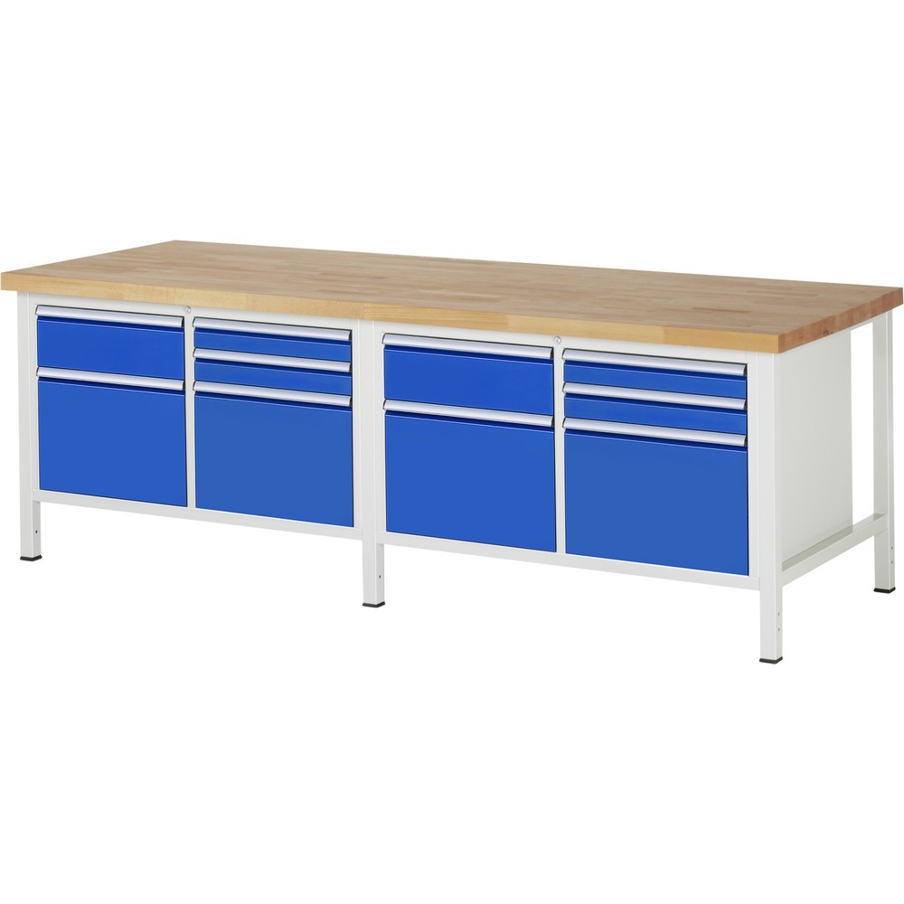 Numéro de l'image du produit 1: RAU Établi série 8000, 2 double caisson, HxlxP 840-1 040 x 2 500 x 900 mm, 10 tiroirs