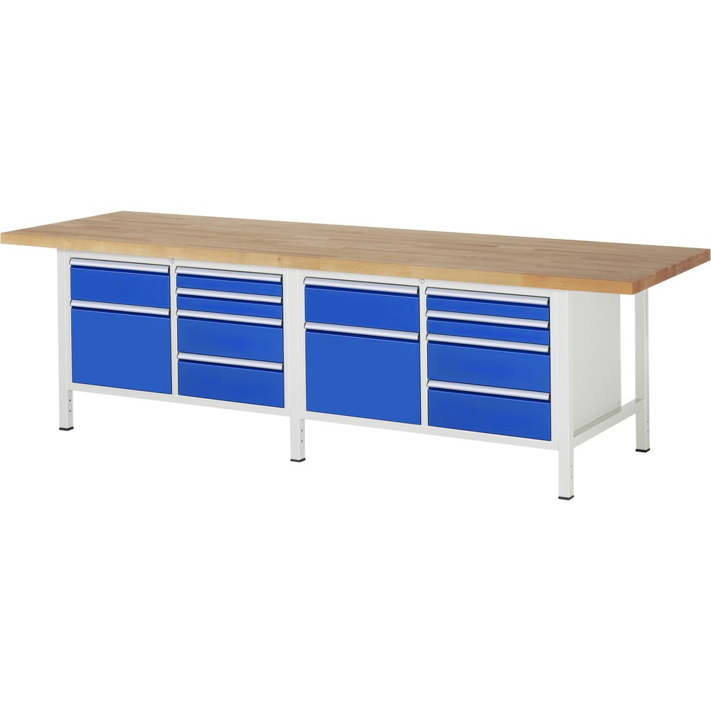 N° de l'image du produit 1 : RAU Établi série 8000, 2 double caisson, HxlxP 840 x 3 000 x 900 mm, 10 tiroirs
