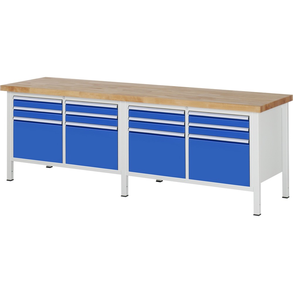 Numéro de l'image du produit 1: RAU Établi série 8000, 2 double caisson, HxlxP 840 x 2 500 x 700 mm, 12 tiroirs 8 x 90, 4 x 360 mm