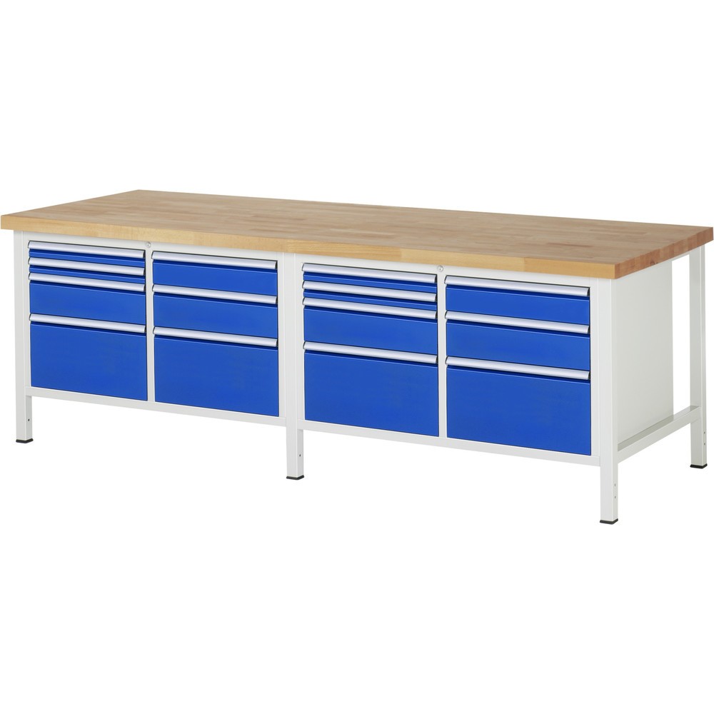Numéro de l'image du produit 1: RAU Établi série 8000, 2 double caisson, HxlxP 840-1 040 x 2 500 x 900 mm, 14 tiroirs