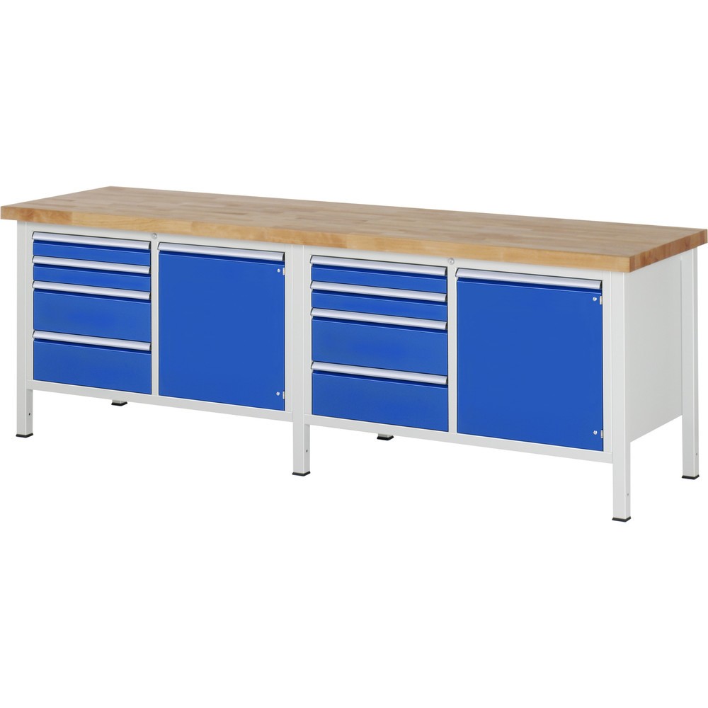 Numéro de l'image du produit 1: RAU Établi série 8000, 2 double caisson, 2 portes battantes, HxlxP 840 x 2 500 x 700 mm, 8 tiroirs