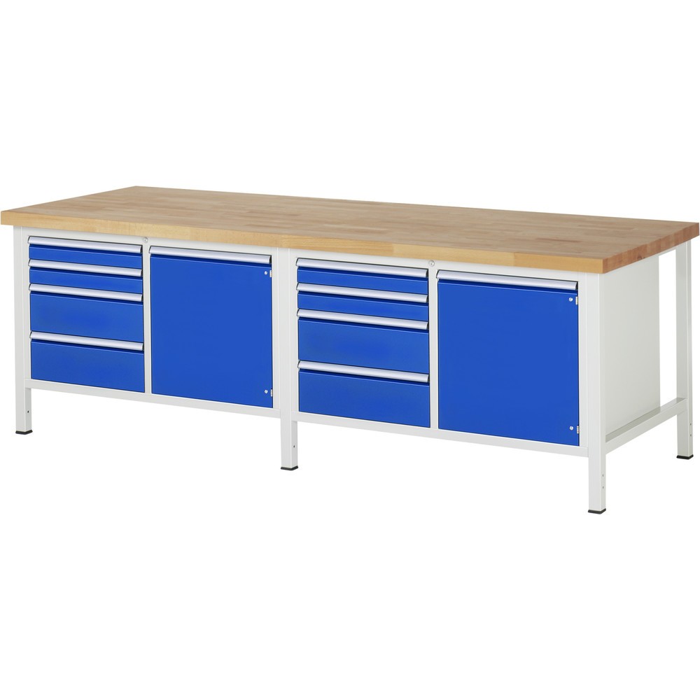 Illustration du produit: RAU Établi série 8000, 2 double caisson, 2 portes battantes, HxlxP 840-1 040 x 2 500 x 900 mm, 8 tiroirs