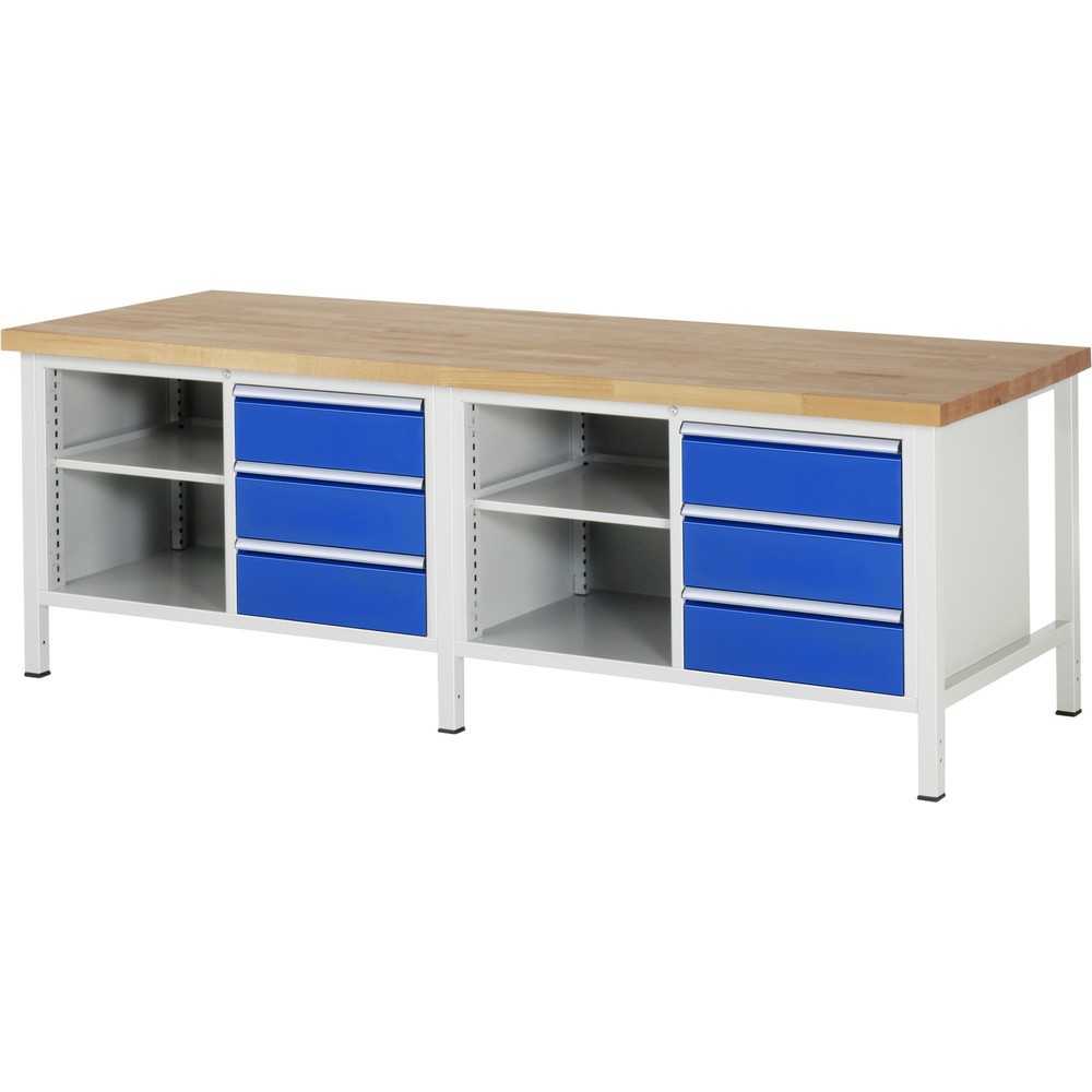 Numéro de l'image du produit 1: RAU Établi série 8000, 2 double caisson , 1 tablette, HxlxP 840 x 2 500 x 900 mm, 6 tiroirs