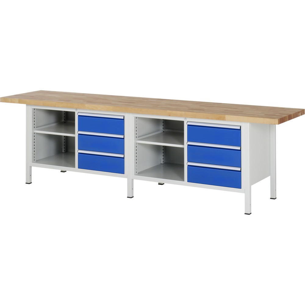 Numéro de l'image du produit 1: RAU Établi série 8000, 2 doubles caissons, HxlxP 840 x 3.000 x 700 mm, 6 tiroirs, 1 tablette profondeur 350 mm