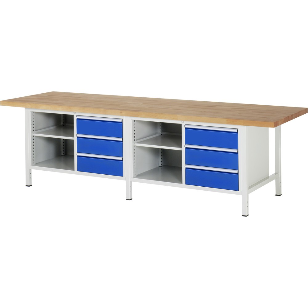 Numéro de l'image du produit 1: RAU Établi série 8000, 2 doubles caissons, HxlxP 840 x 3 000 x 900 mm, 6 tiroirs, 1 tablette profondeur 450 mm