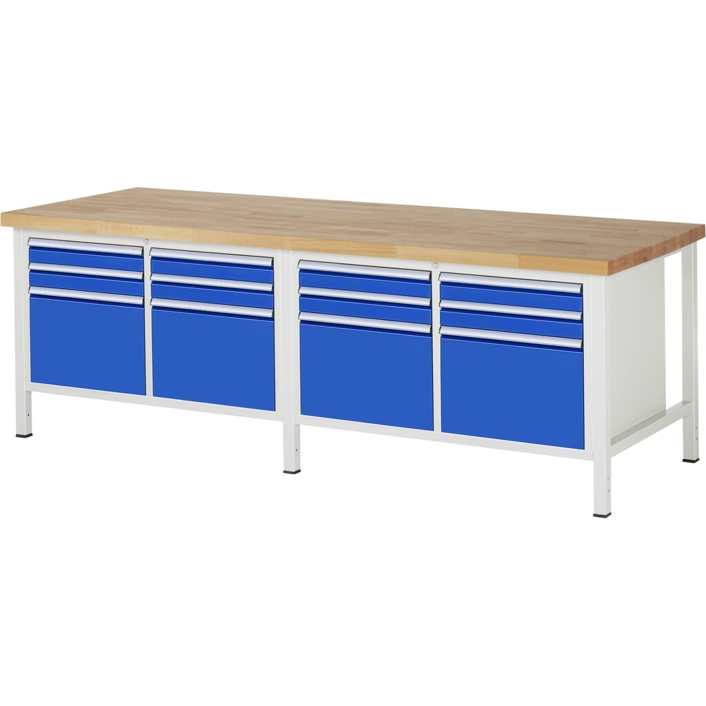 N° de l'image du produit 1 : RAU Établi série 8000, 2 double caisson, HxlxP 840-1 040 x 2 500 x 900 mm, 12 tiroirs 8 x 90, 4 x 360 mm
