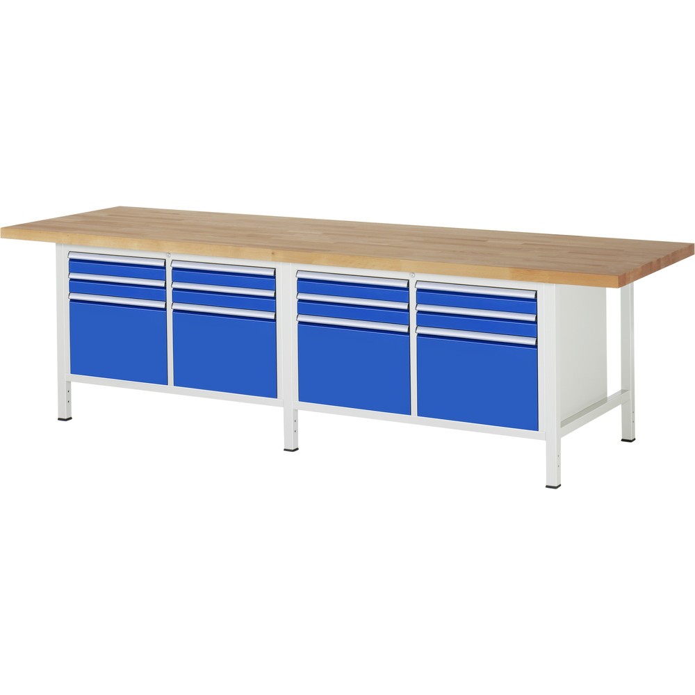 Numéro de l'image du produit 1: RAU Établi série 8000, 2 double caisson, HxlxP 840 x 3 000 x 900 mm, 12 tiroirs 8 x 90, 4 x 360 mm