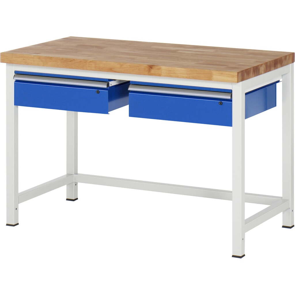 RAU Établi série 8000, HxlxP 840-1 040 x 1 250 x 700 mm, 2 tiroirs, capacité de charge des tiroirs 50 kg N° de l'image du produit 1 : RAU Établi série 8000, HxlxP 840-1 040 x 1 250 x 700 mm, 2 tiroirs, capacité de charge des tiroirs 50 kg