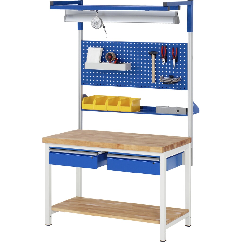 N° de l'image du produit 5 : RAU Établi série 8000, HxlxP 840 x 1 250 x 700 mm, 2 tiroirs, 1 tablette profondeur 320 mm