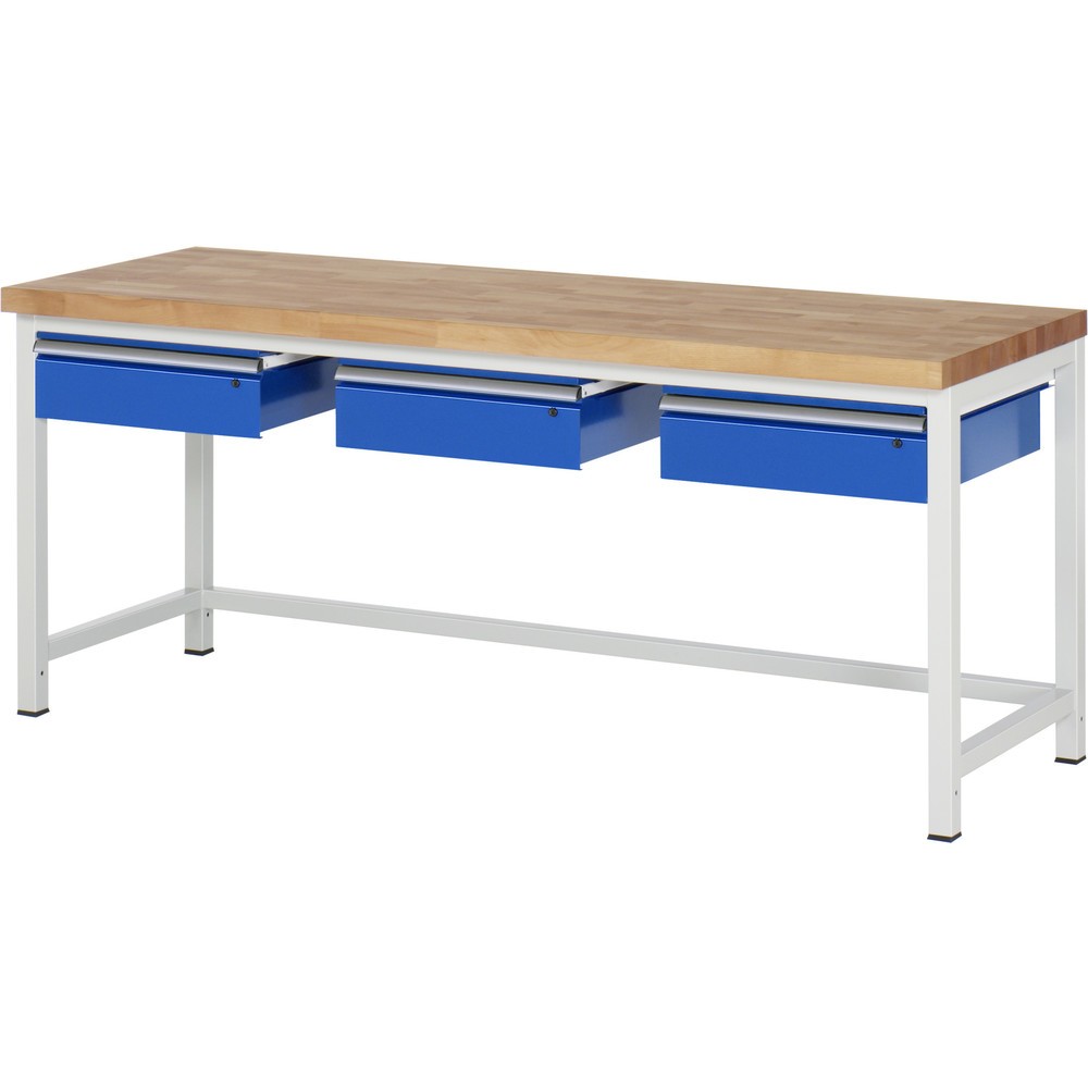 Numéro de l'image du produit 1: RAU Établi série 8000, HxlxP 840 x 2 000 x 700 mm, 3 tiroirs, capacité de charge des tiroirs 50 kg