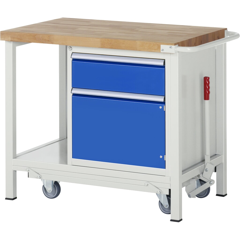 RAU Établi avec châssis série 8000, HxlxP 880 x 1 000 x 700 mm, 1 caisson sous plateau, avec 1 tiroir et 1 porte battante N° de l'image du produit 1 : RAU Établi avec châssis série 8000, HxlxP 880 x 1 000 x 700 mm, 1 caisson sous plateau, avec 1 tiroir et 1 porte battante