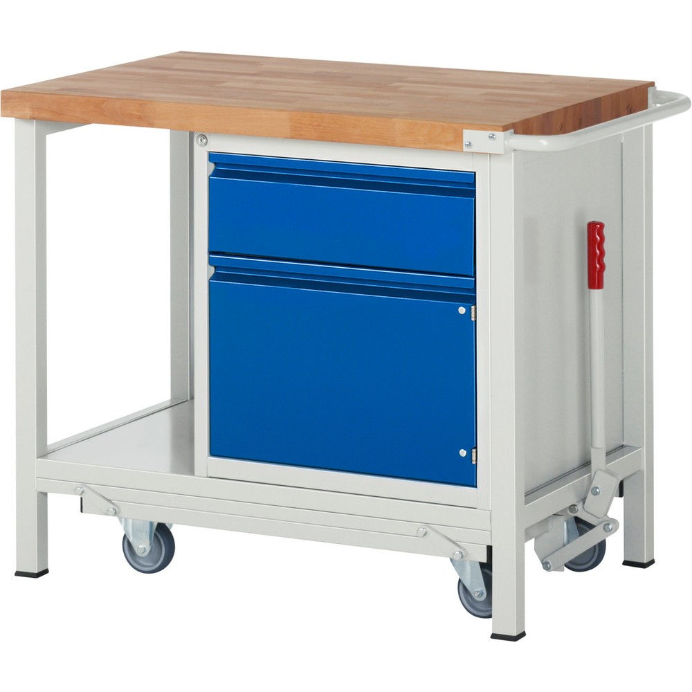 Numéro de l'image du produit 1: RAU Établi série 8000 avec rouleur abaissable, 1 caisson, 1 tablette, HxlxP 880 x 1 000 x 700 mm, 1 tiroirs extractibles à 90%, 1 porte battante