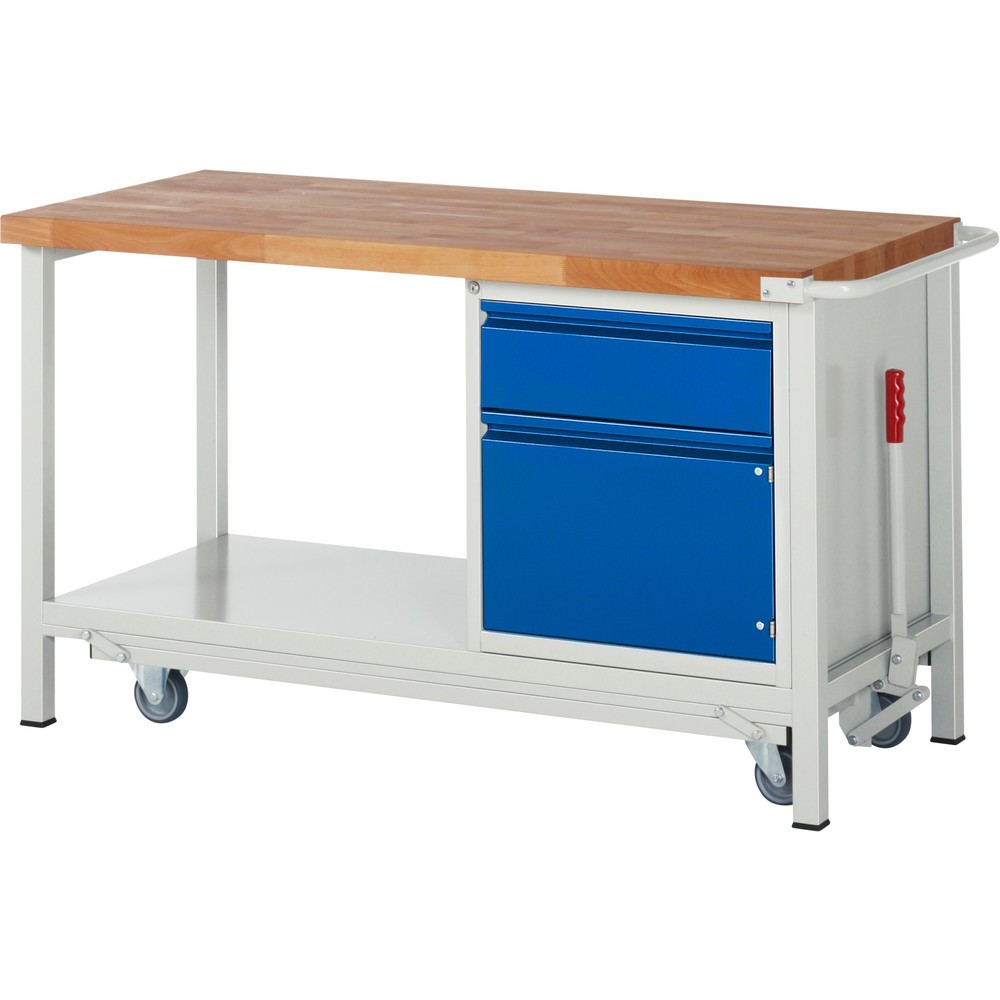 Numéro de l'image du produit 1: RAU Établi série 8000 avec rouleur abaissable, 1 caisson, 1 tablette, HxlxP 880 x 1 500 x 700 mm, 1 tiroirs extractibles à 90%, 1 porte battante