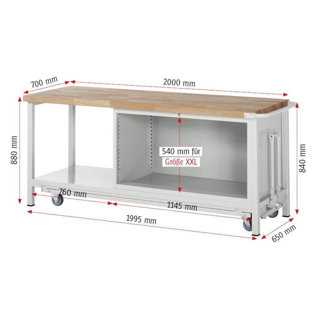 RAU Établi série 8000 avec rouleur abaissable, 1 caisson, 1 tablette, HxlxP 880 x 2 000 x 700 mm, 3 tiroirs extractibles à 100%, capacité de charge des tiroirs 50 kg N° de l'image du produit 9 : RAU Établi série 8000 avec rouleur abaissable, 1 caisson, 1 tablette, HxlxP 880 x 2 000 x 700 mm, 3 tiroirs extractibles à 100%, capacité de charge des tiroirs 50 kg