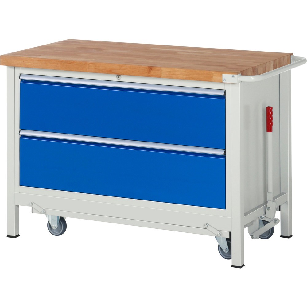 Numéro de l'image du produit 1: RAU Établi série 8000 avec rouleur abaissable, 1 caisson, HxlxP 880 x 1 250 x 700 mm, 2 tiroirs extractibles à 90%, capacité de charge des tiroirs 50 kg