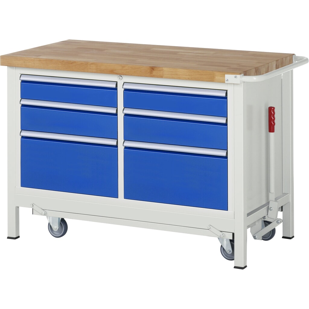 RAU Établi avec châssis série 8000, HxlxP 880 x 1 250 x 700 mm, 1 double caisson sous plateau, avec 6 tiroirs Illustration du produit: RAU Établi avec châssis série 8000, HxlxP 880 x 1 250 x 700 mm, 1 double caisson sous plateau, avec 6 tiroirs