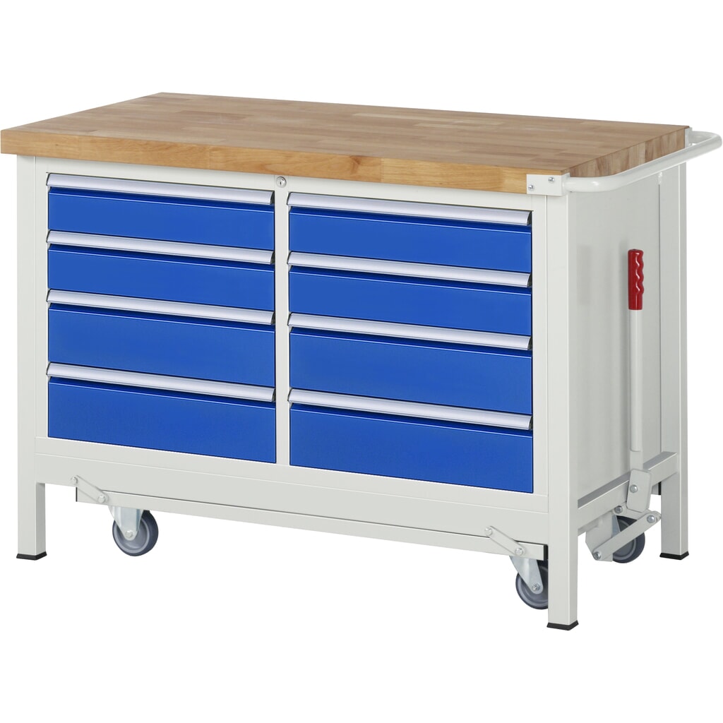 RAU Établi avec châssis série 8000, HxlxP 880 x 1 250 x 700 mm, 1 double caisson sous plateau, avec 8 tiroirs Illustration du produit: RAU Établi avec châssis série 8000, HxlxP 880 x 1 250 x 700 mm, 1 double caisson sous plateau, avec 8 tiroirs