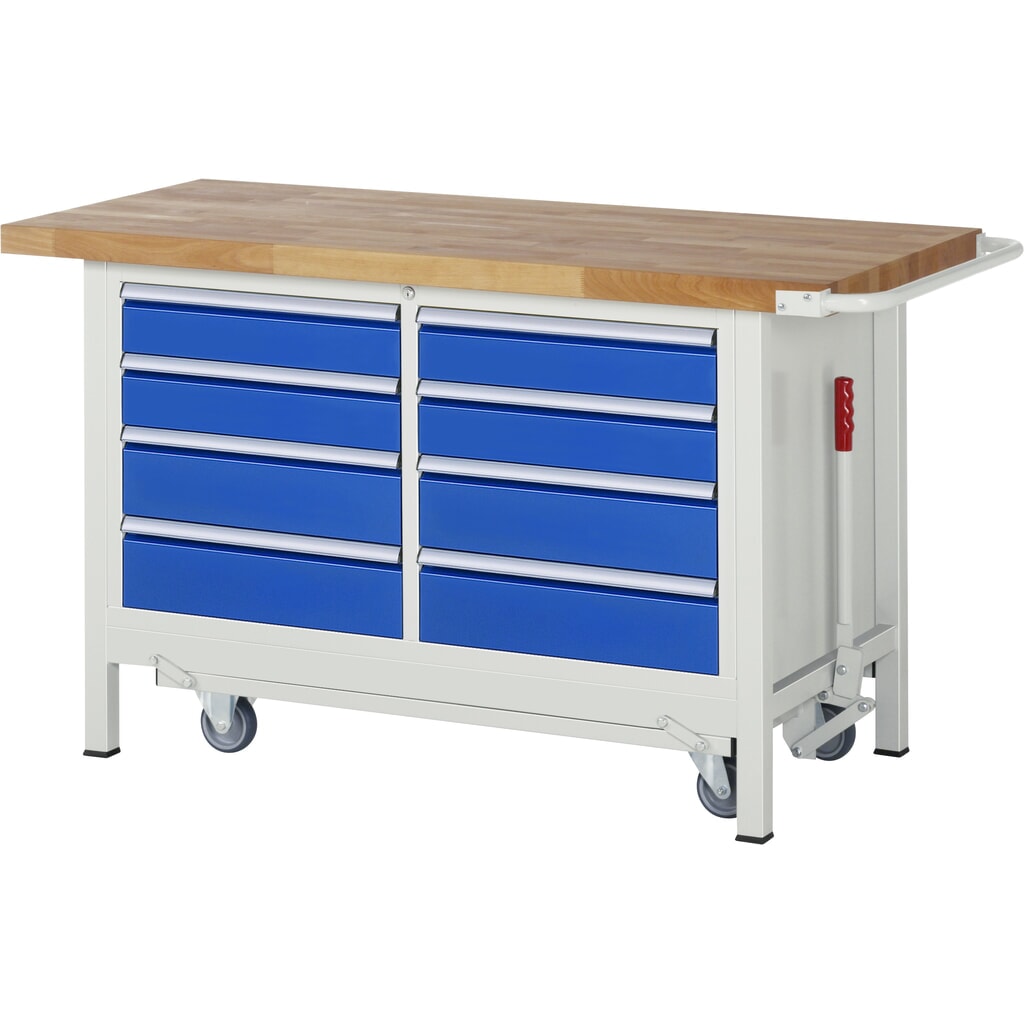 N° de l'image du produit 1 : RAU Établi avec châssis série 8000, HxlxP 880 x 1 500 x 700 mm, 1 double caisson sous plateau, avec 8 tiroirs