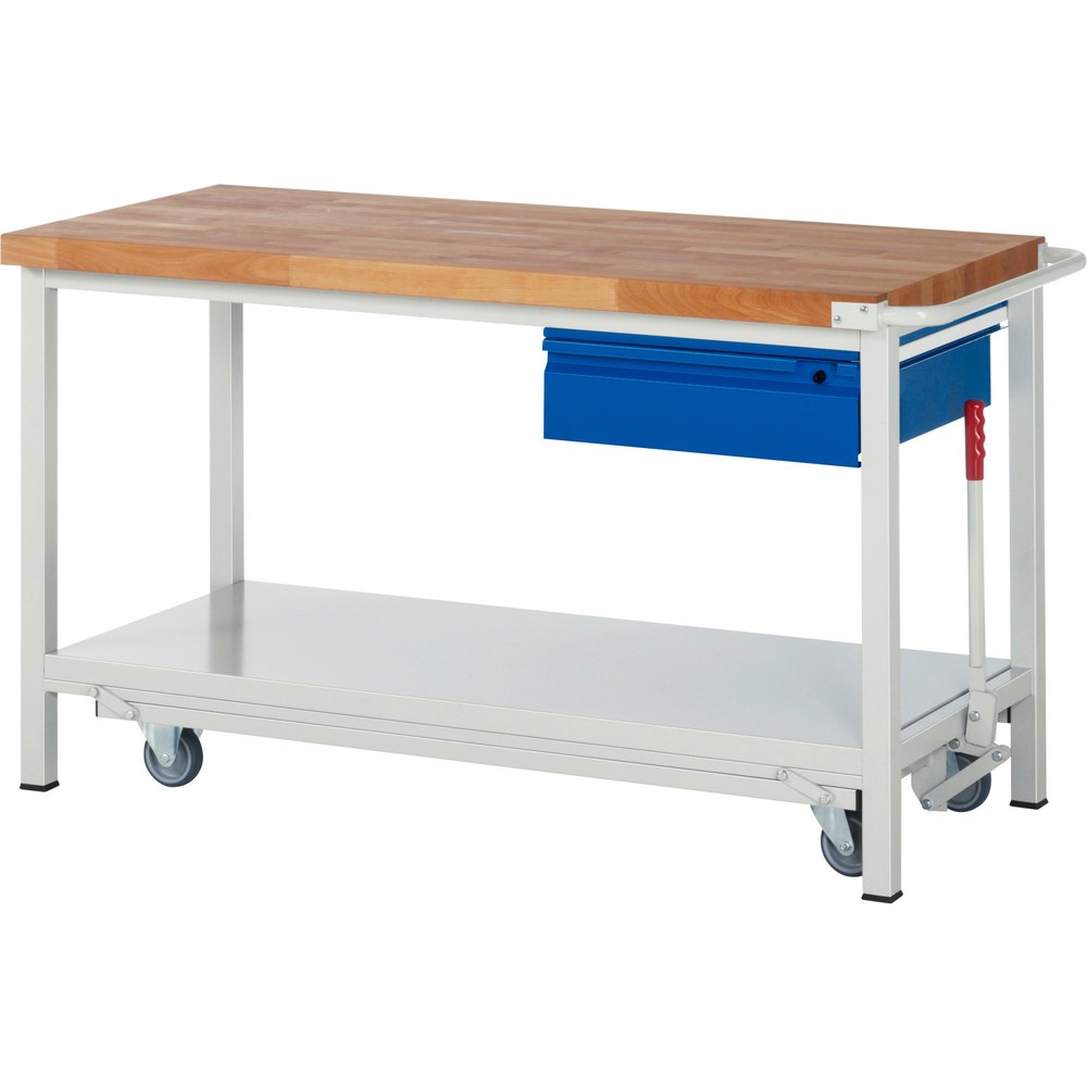 Illustration du produit: RAU Établi série 8000 avec rouleur abaissable, 1 tiroir, 1 tablette, HxlxP 880 x 1 500 x 700 mm, 1 tiroir