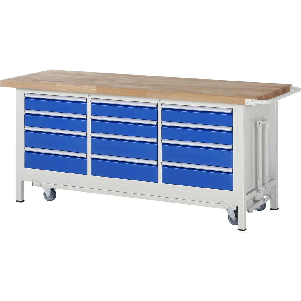 RAU Établi avec châssis série 8000, HxlxP 880 x 2 000 x 700 mm, 1 triple caisson sous plateau, avec 12 tiroirs Illustration du produit: RAU Établi avec châssis série 8000, HxlxP 880 x 2 000 x 700 mm, 1 triple caisson sous plateau, avec 12 tiroirs