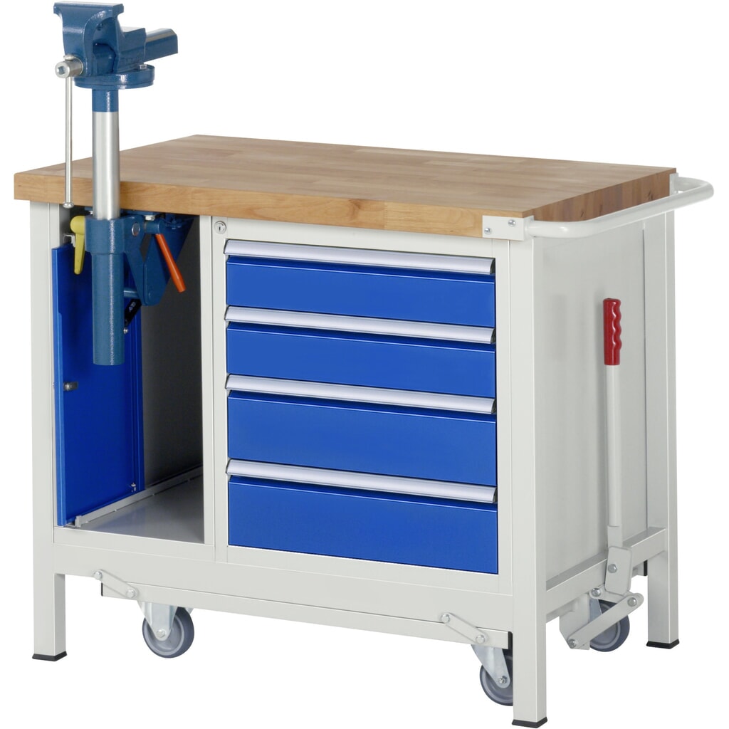 N° de l'image du produit 10 : RAU Établi série 8000 avec rouleur abaissable, 2 caissons, HxlxP 880 x 1 000 x 700 mm, 5 tiroirs 2 x 90 mm, 3 x 120 mm