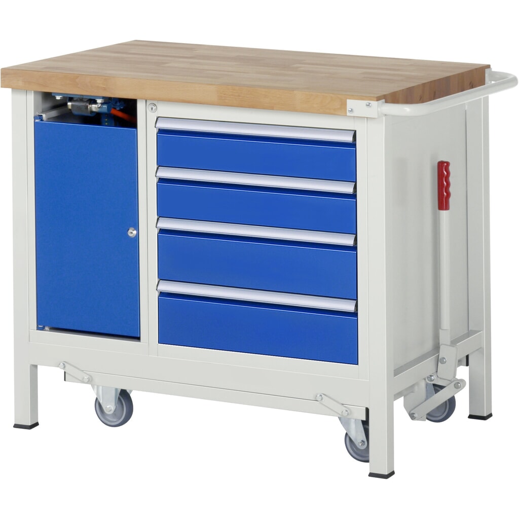 N° de l'image du produit 12 : RAU Établi série 8000 avec rouleur abaissable, 2 caissons, HxlxP 880 x 1 000 x 700 mm, 5 tiroirs 2 x 90 mm, 3 x 120 mm