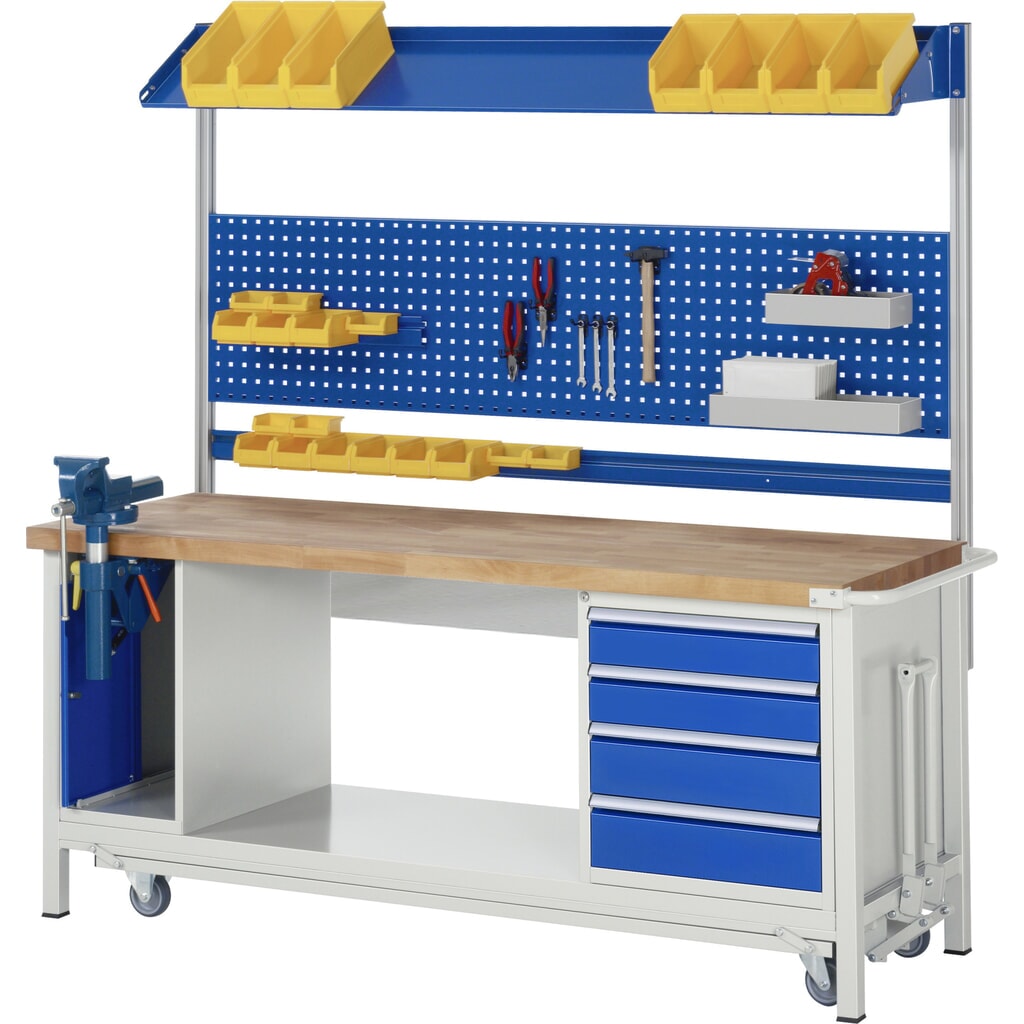 RAU Établi série 8000 avec rouleur abaissable, 2 caissons, 1 tablette, HxlxP 880 x 2 000 x 700 mm, 1 tiroirs N° de l'image du produit 15 : RAU Établi série 8000 avec rouleur abaissable, 2 caissons, 1 tablette, HxlxP 880 x 2 000 x 700 mm, 1 tiroirs