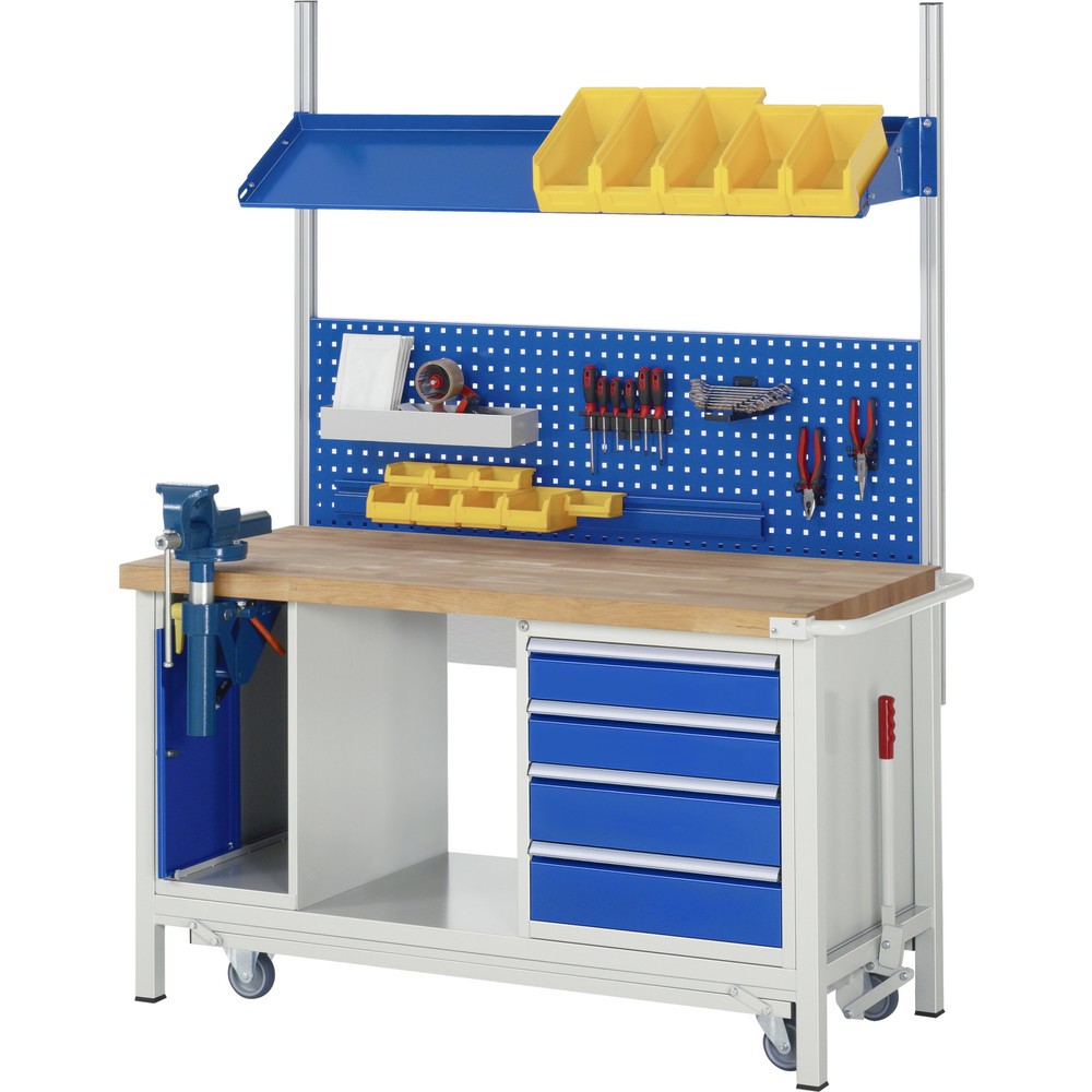 Numéro de l'image du produit 10: RAU Établi série 8000 avec rouleur abaissable, 2 caissons, 1 tablette, HxlxP 880 x 1 500 x 700 mm, 3 tiroirs extractibles à 90%