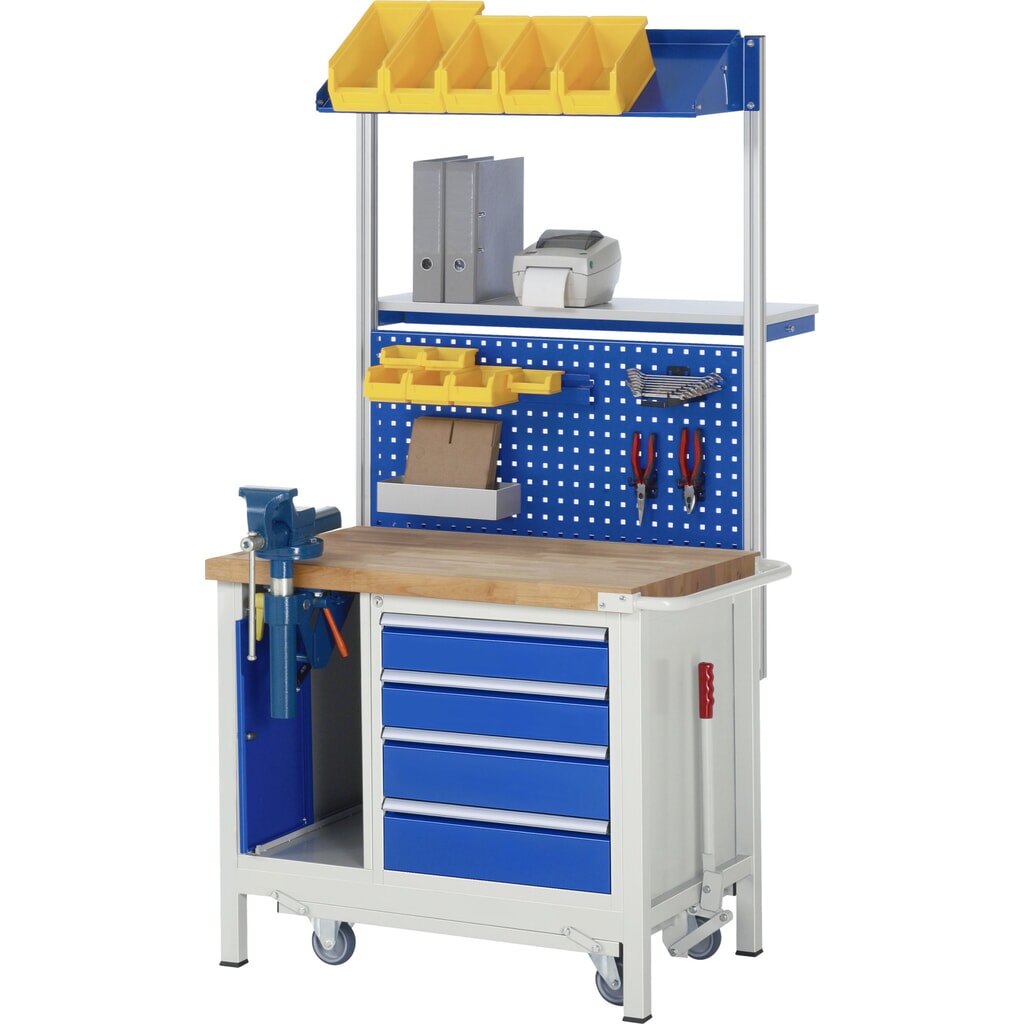 N° de l'image du produit 14 : RAU Établi série 8000 avec rouleur abaissable, 2 caissons, HxlxP 880 x 1 000 x 700 mm, 5 tiroirs 2 x 90 mm, 3 x 120 mm